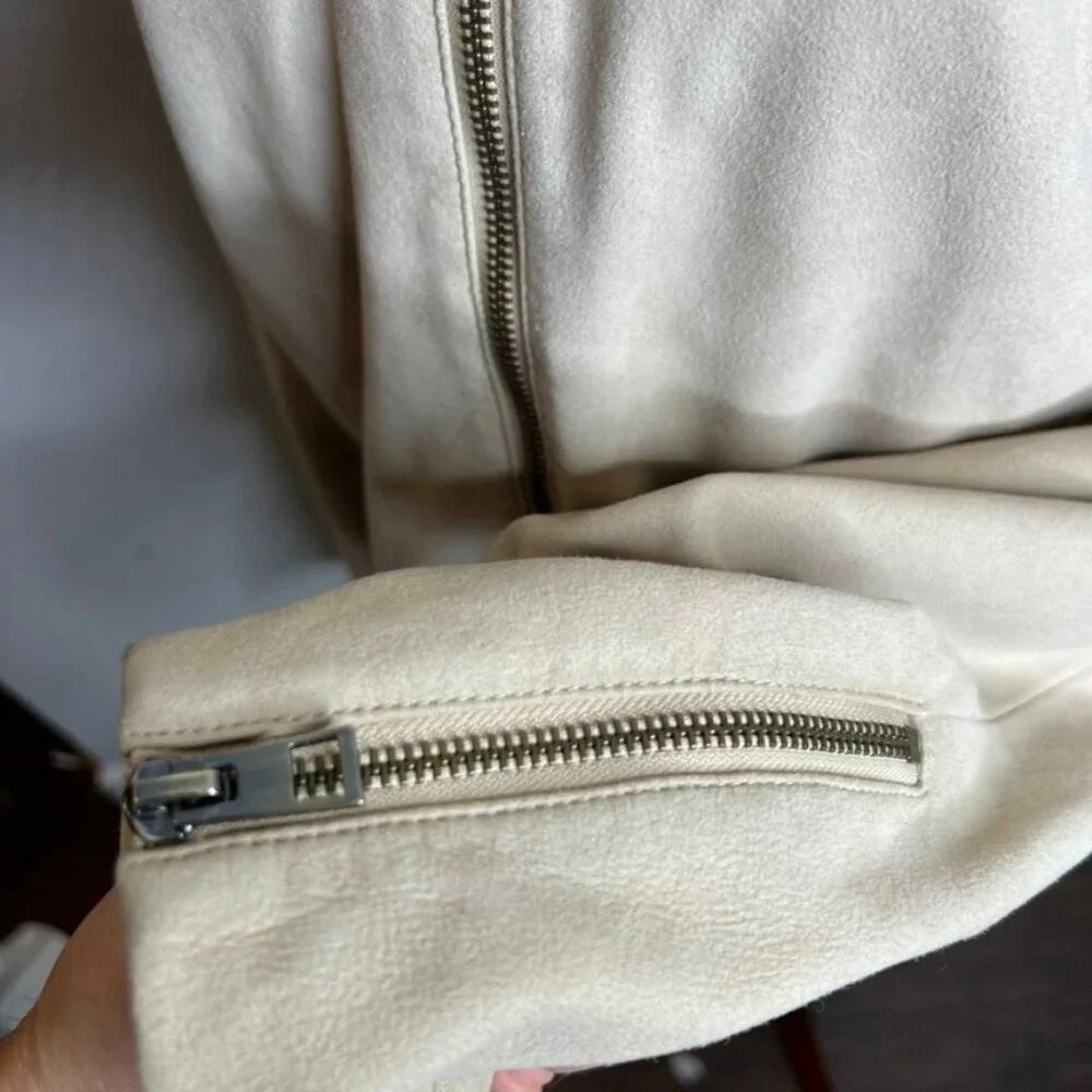 Madewell $498 Shrunken Zip-Front Jacket in Suede Light Sand Size 6 NO887 - Picture 7 of 11